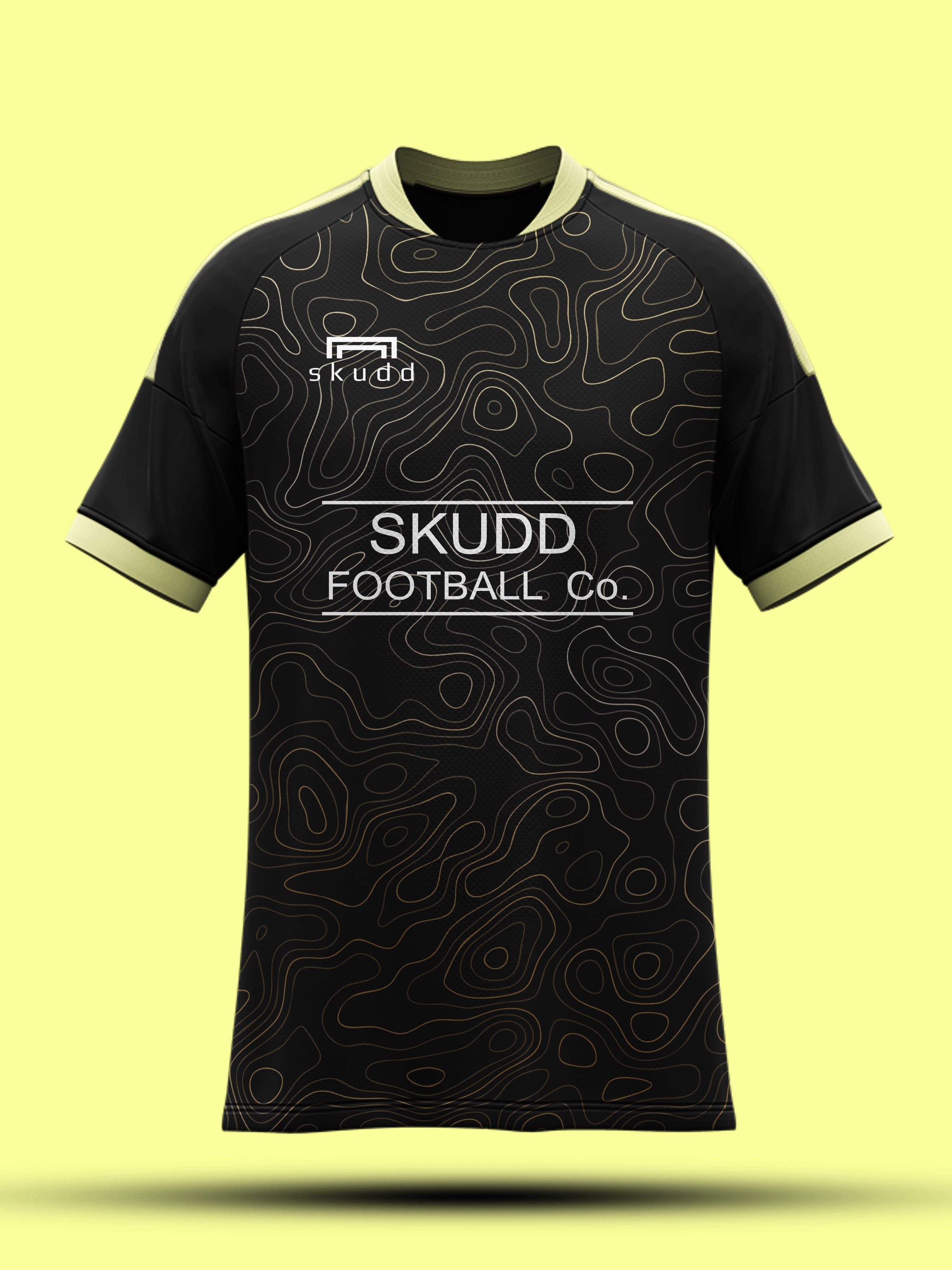 SKUDD-003 Rölyef — siyah zeminde altın kontur desenli forma tasarımı